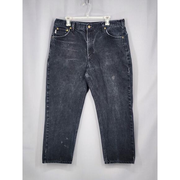 Carhartt Jeans Mens 40x30 Black Denim Workwear Relaxed Fit 3161 BLK Distressed - Picture 1 of 11